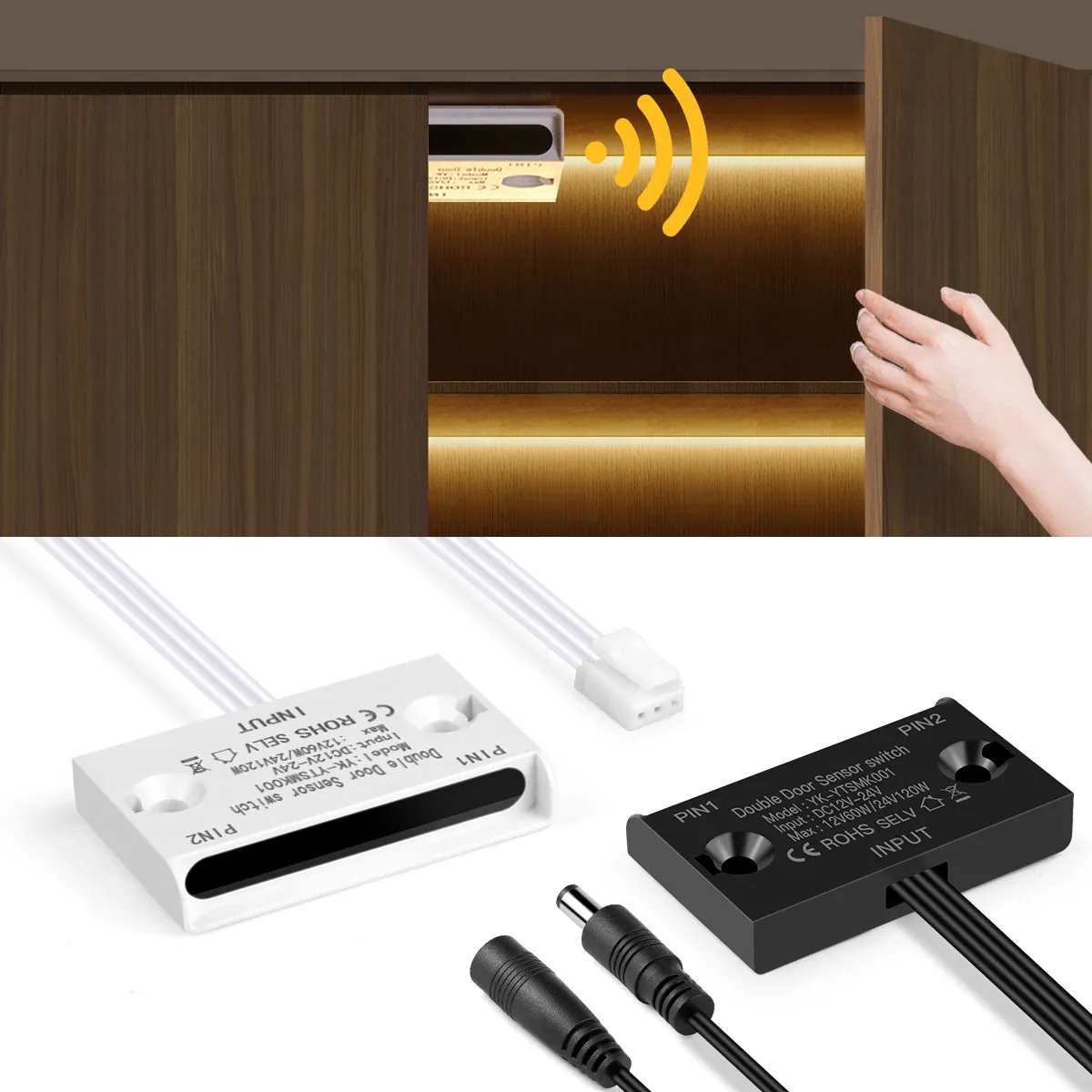 Interrupteur de porte infrarouge DC 12-24 V à double capteur de proximité, pour contrôle de l'éclairage LED de placard et armoire - Image 1