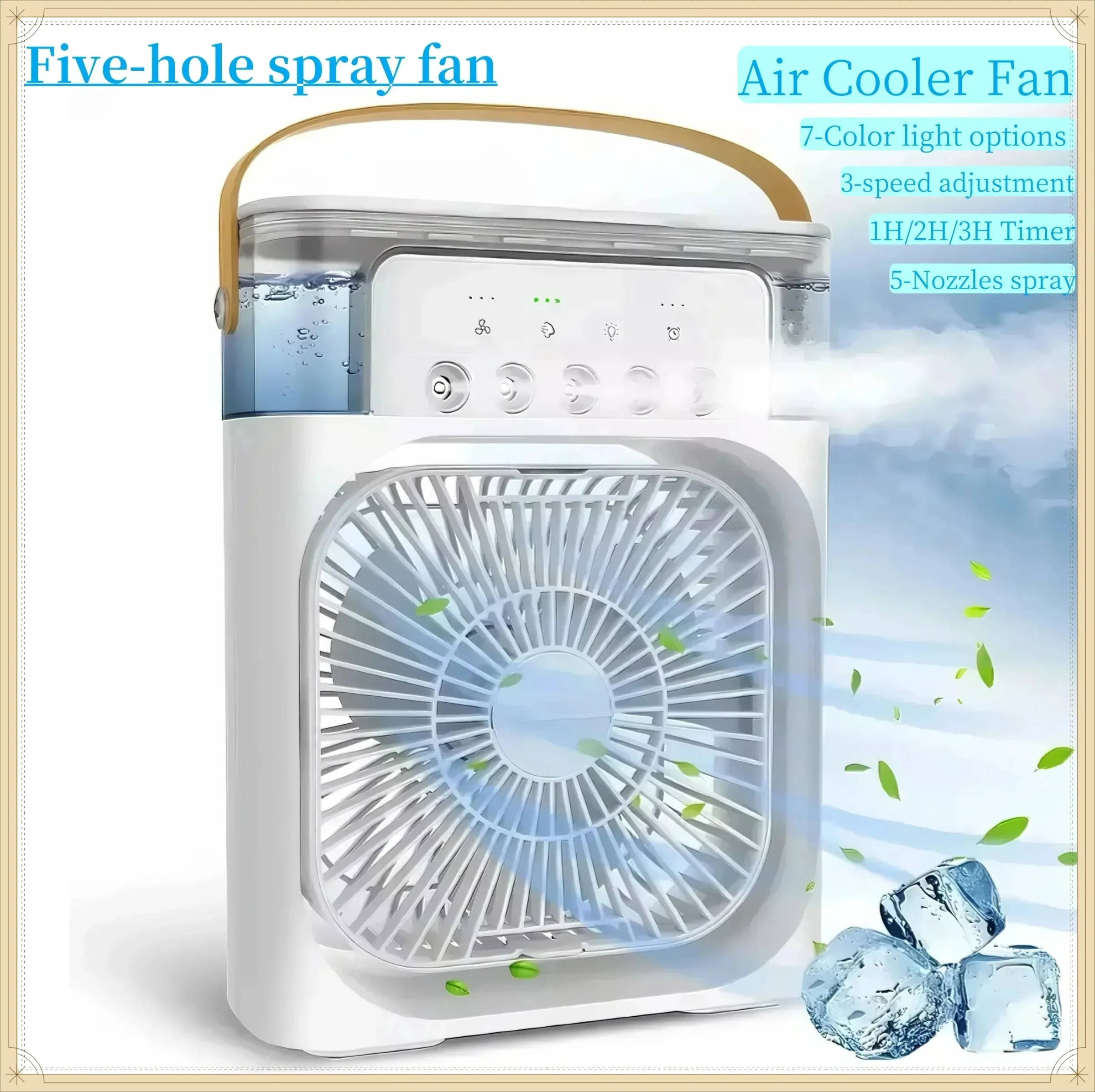 Mini ventilateur rafraîchisseur d'air portable 3 en 1 avec humidificateur, veilleuse LED et minuterie 1 à 3 h 1