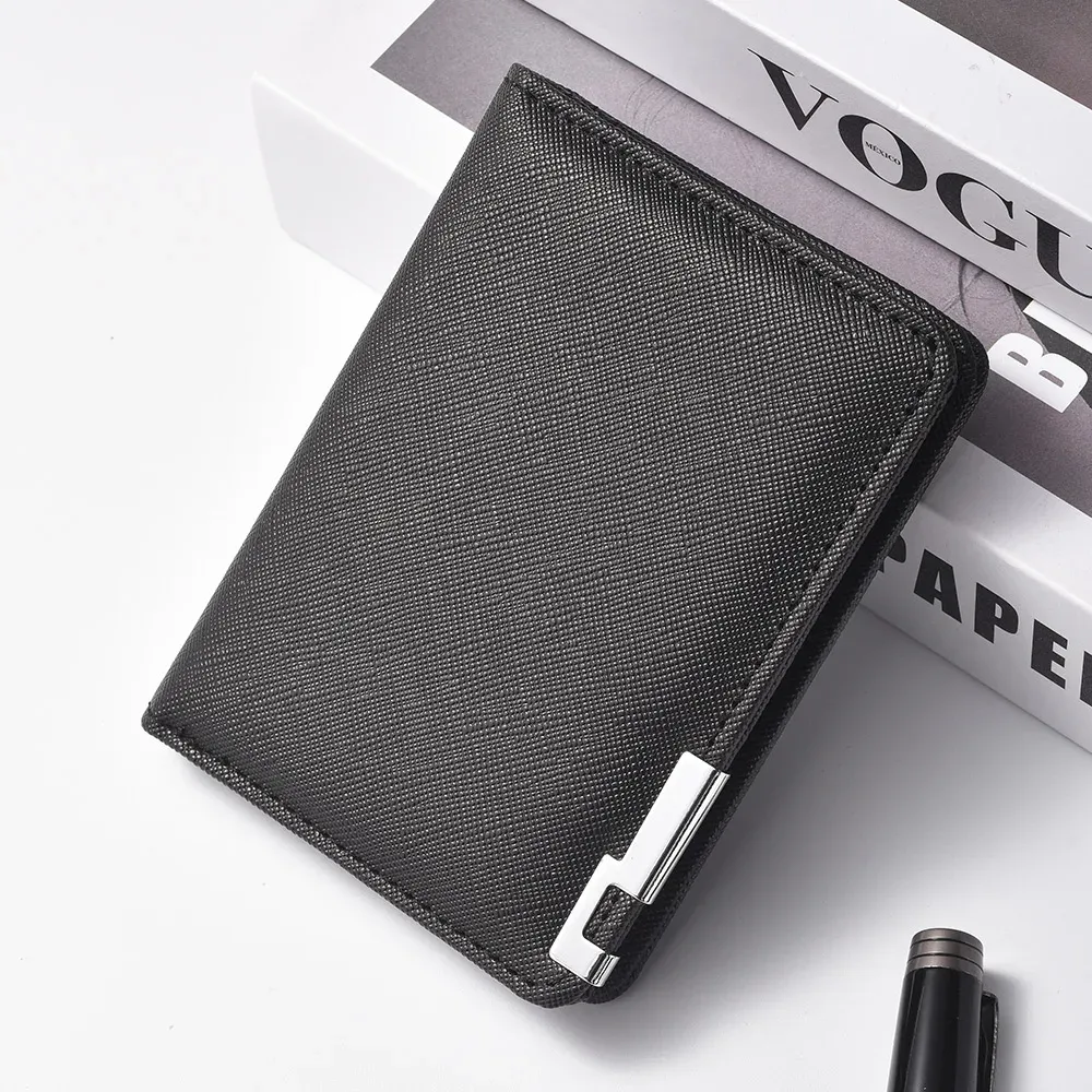 Petit portefeuille mince style business en simili cuir noir – Nombreux emplacements pour cartes et permis de conduire, motif géométrique 3