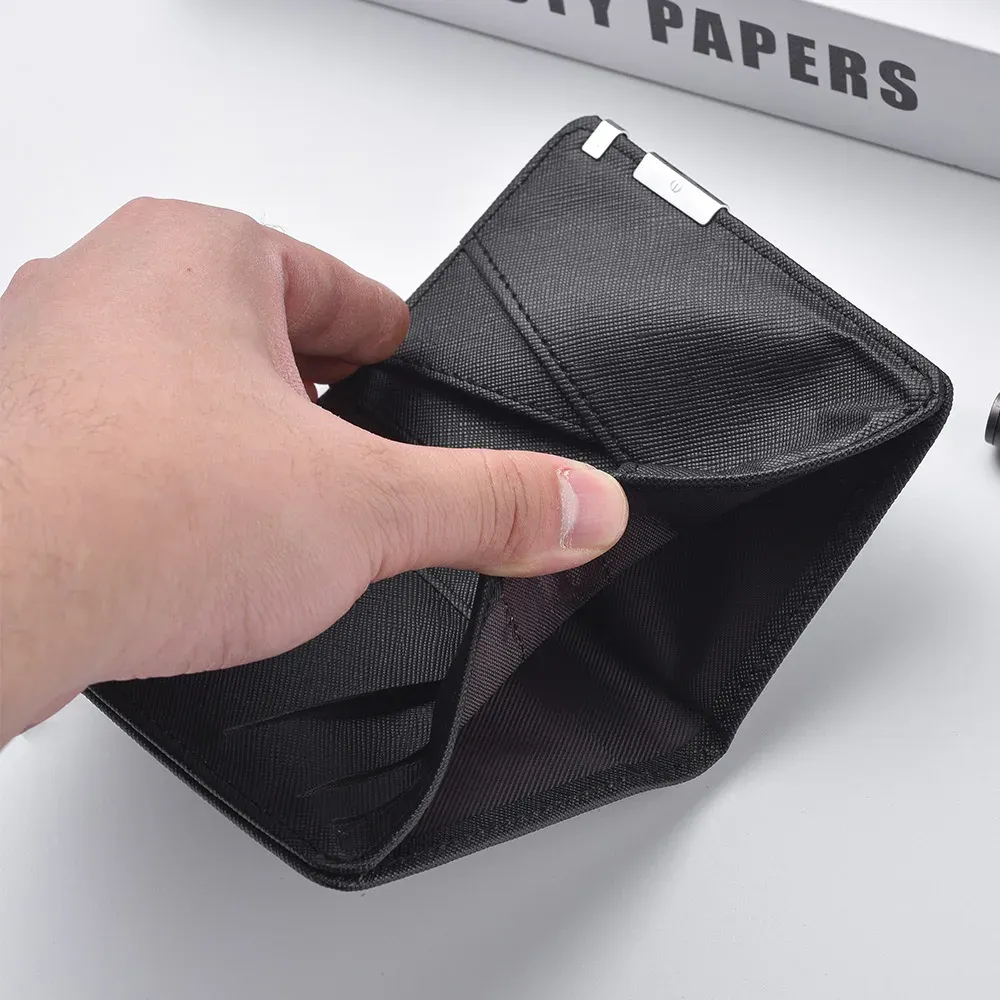 Petit portefeuille mince style business en simili cuir noir – Nombreux emplacements pour cartes et permis de conduire, motif géométrique 4