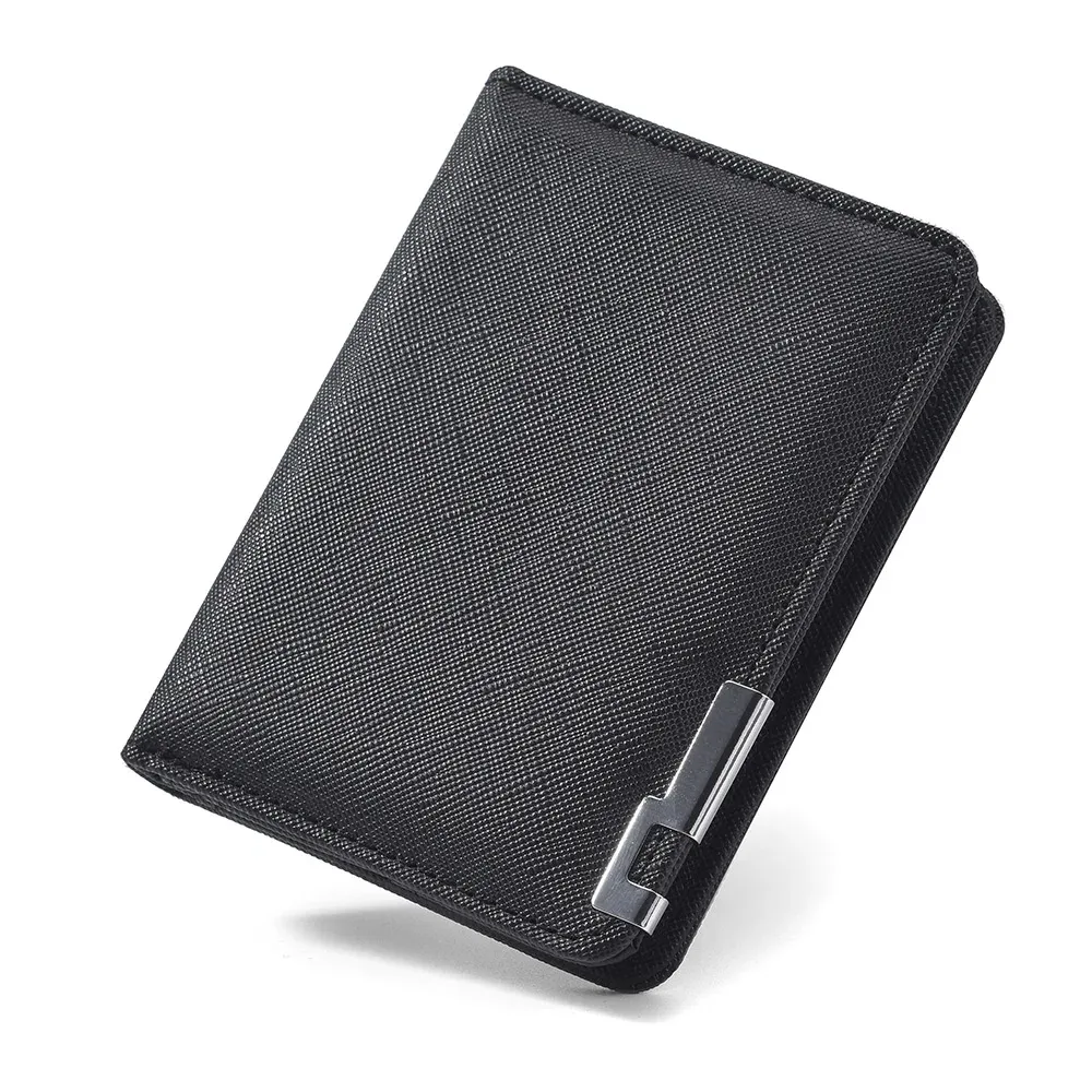 Petit portefeuille mince style business en simili cuir noir – Nombreux emplacements pour cartes et permis de conduire, motif géométrique 10