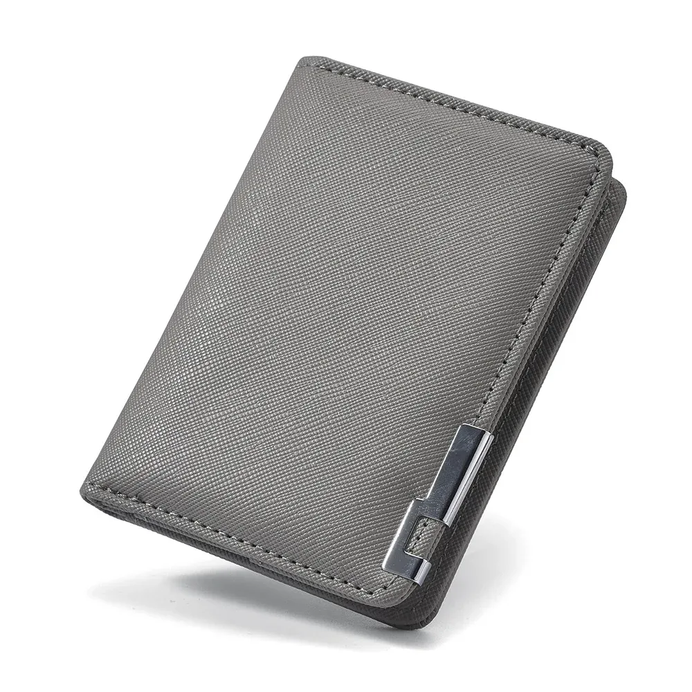 Petit portefeuille mince style business en simili cuir noir – Nombreux emplacements pour cartes et permis de conduire, motif géométrique 7