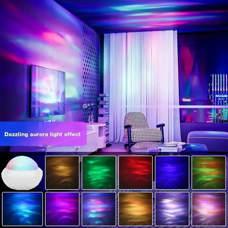 Projecteur d'aurore boréale RGB, veilleuse d'ambiance avec télécommande, lampe de projection USB à rotation à 360 °, décoration de fête pour la maison 6