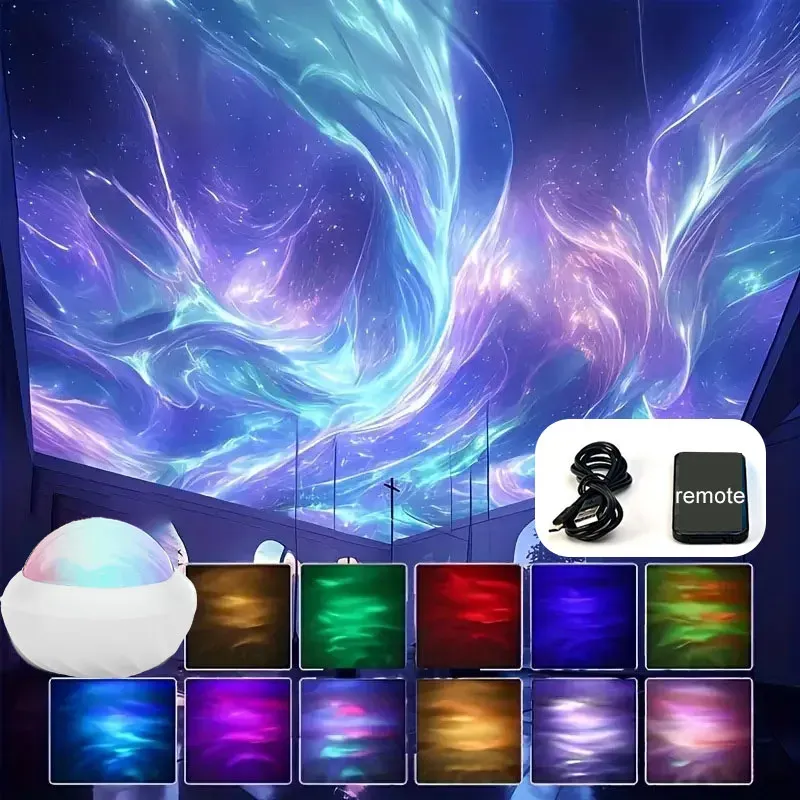 Projecteur d'aurore boréale RGB, veilleuse d'ambiance avec télécommande, lampe de projection USB à rotation à 360 °, décoration de fête pour la maison 7