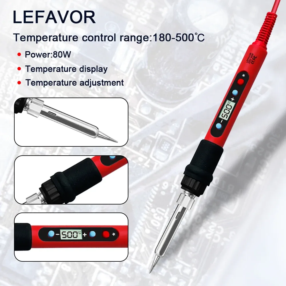 Kit de fer à souder 80 W à température réglable avec écran LCD, chauffage céramique, pointes de soudage, pincettes et fil à souder 3