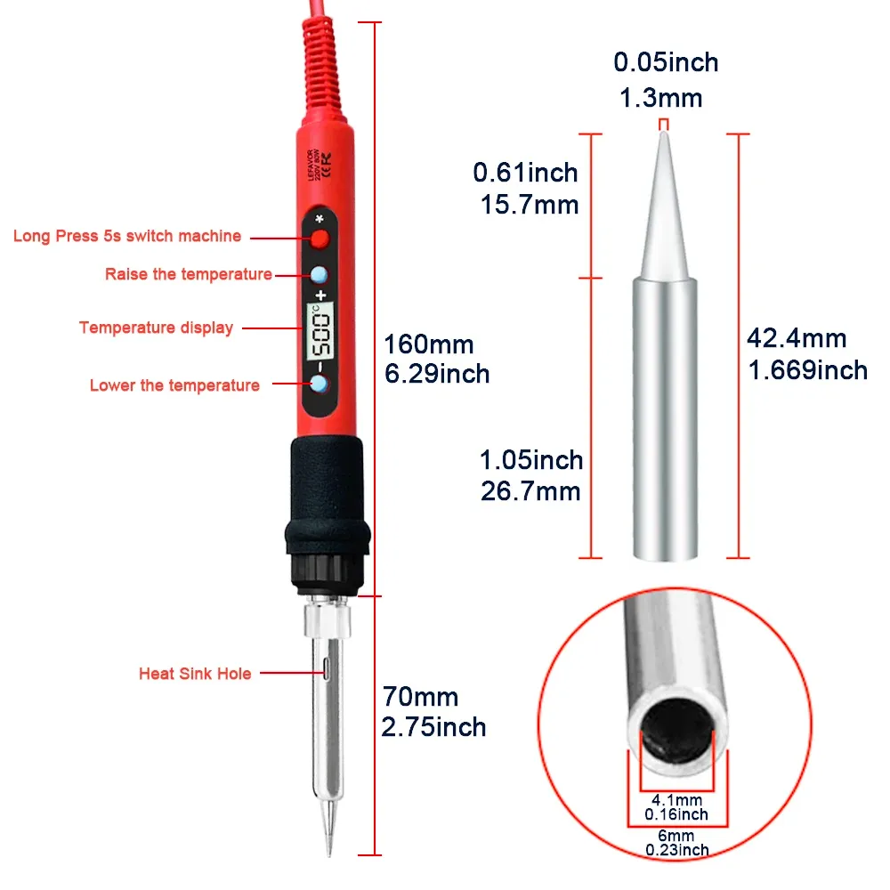 Kit de fer à souder 80 W à température réglable avec écran LCD, chauffage céramique, pointes de soudage, pincettes et fil à souder 2