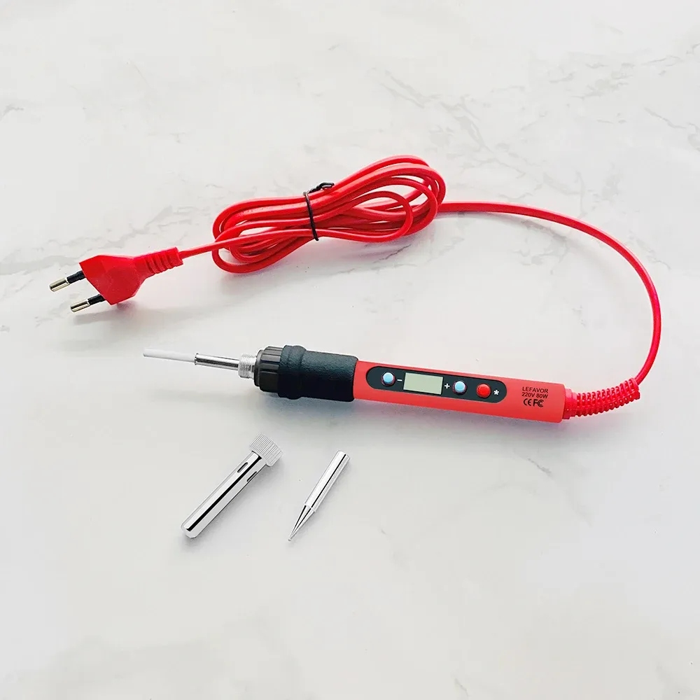 Kit de fer à souder 80 W à température réglable avec écran LCD, chauffage céramique, pointes de soudage, pincettes et fil à souder 6