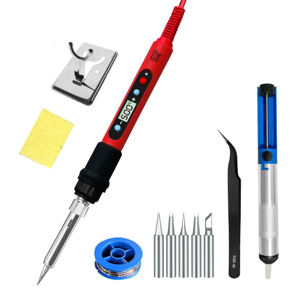 Kit de fer à souder 80 W à température réglable avec écran LCD, chauffage céramique, pointes de soudage, pincettes et fil à souder 12
