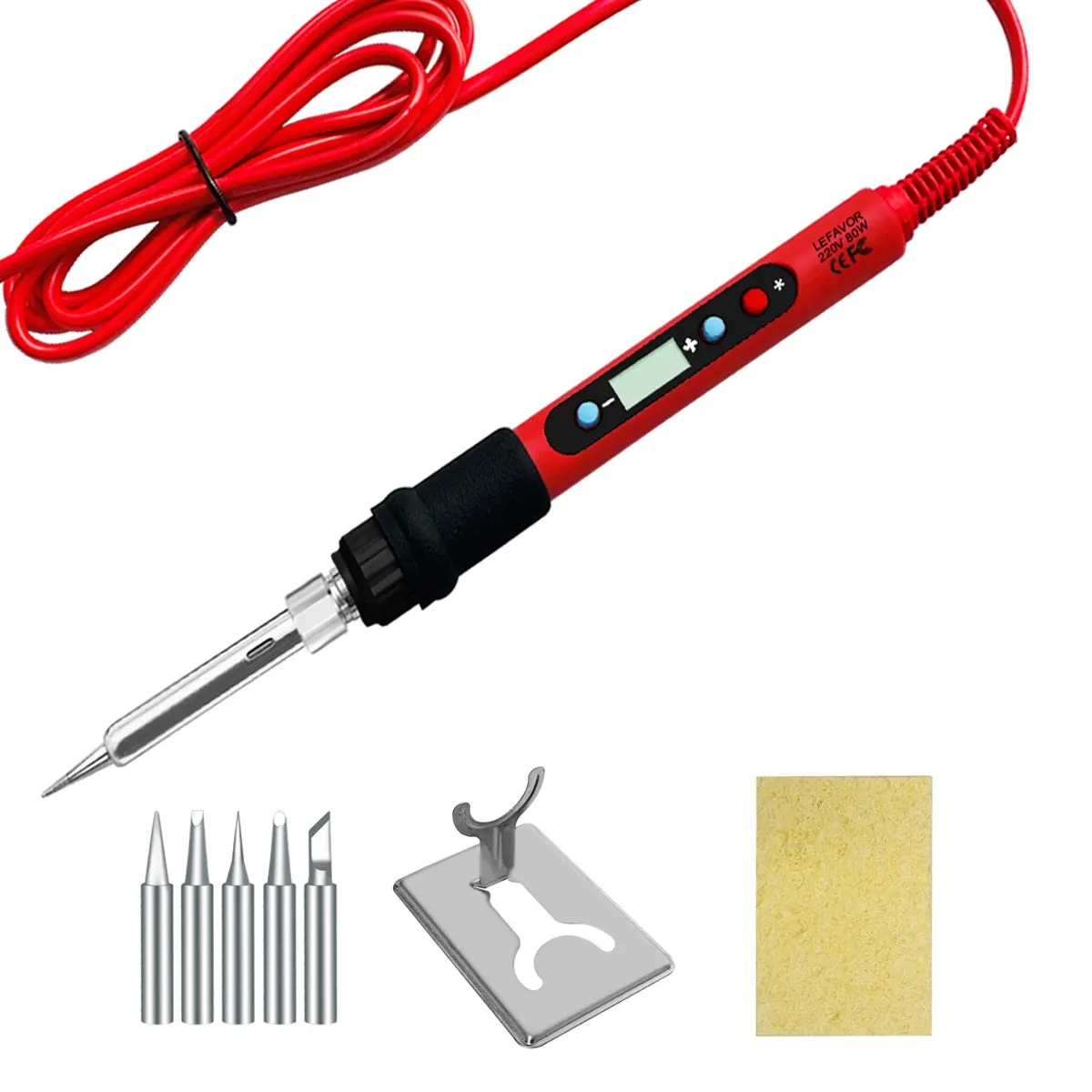 Kit de fer à souder 80 W à température réglable avec écran LCD, chauffage céramique, pointes de soudage, pincettes et fil à souder 9