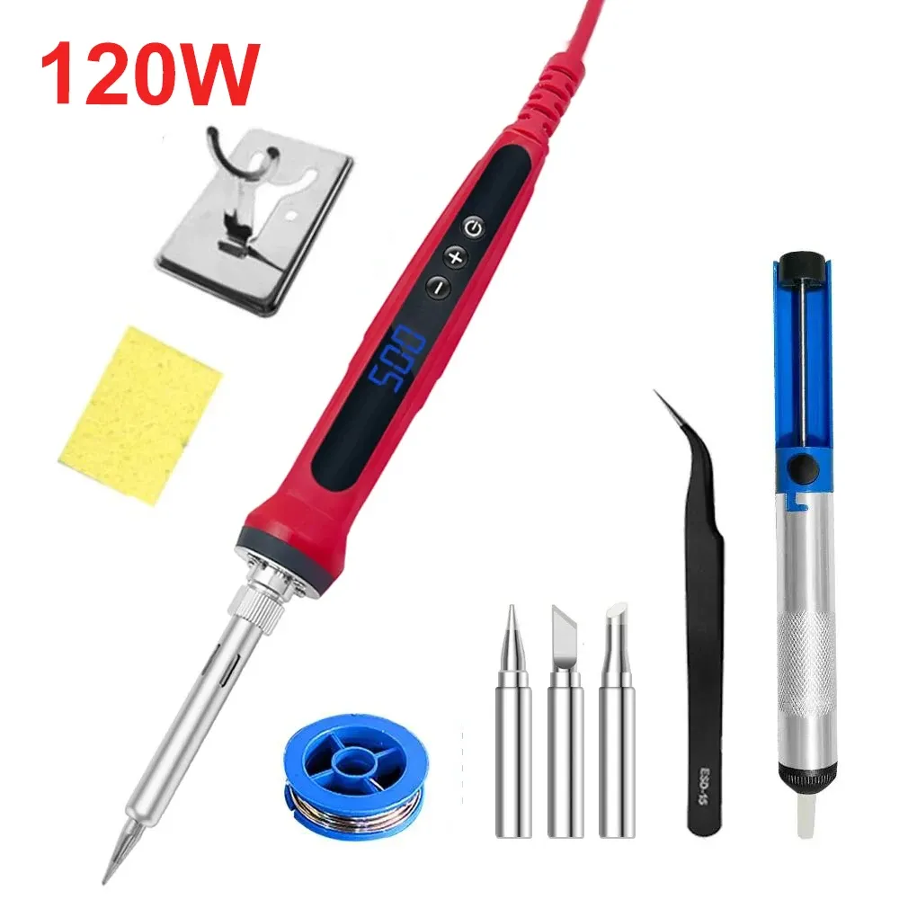 Kit de fer à souder 80 W à température réglable avec écran LCD, chauffage céramique, pointes de soudage, pincettes et fil à souder 7