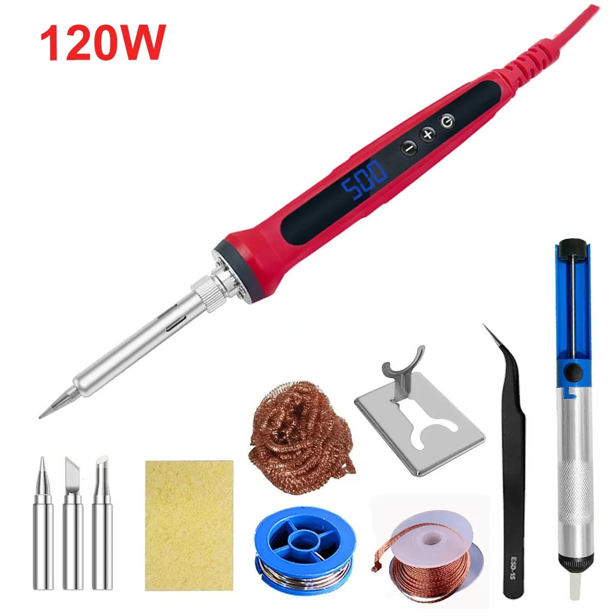 Kit de fer à souder 80 W à température réglable avec écran LCD, chauffage céramique, pointes de soudage, pincettes et fil à souder 14