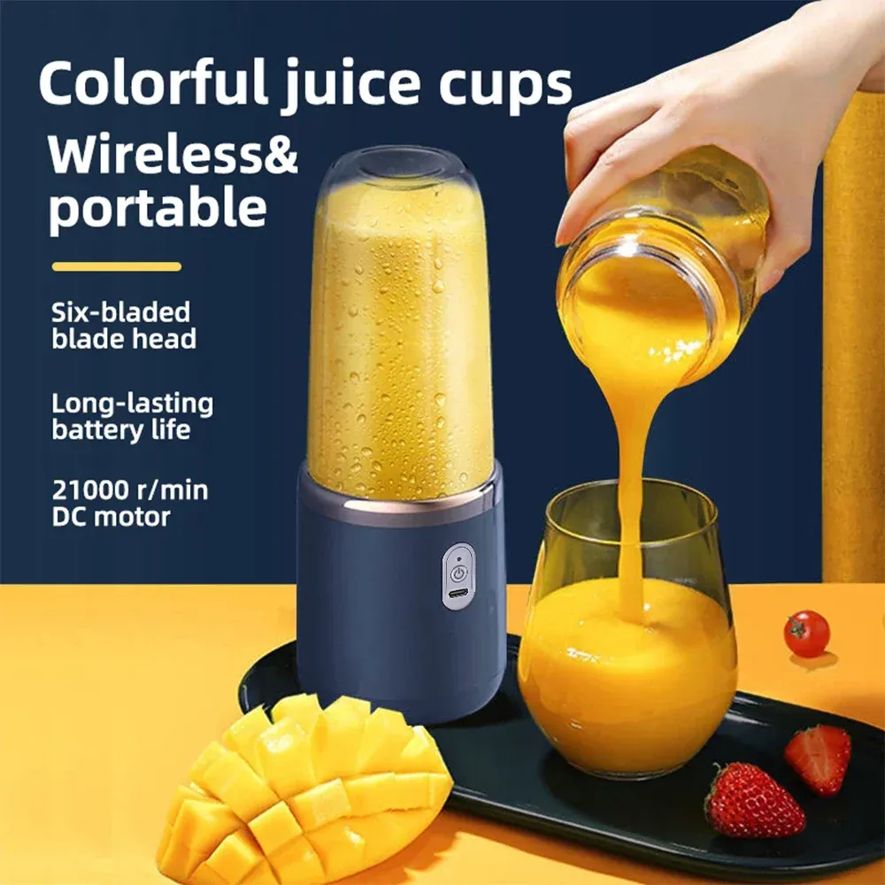 Presse-agrumes électrique portable à 6 lames avec 2 tasses, rechargeable par USB, pour jus frais et smoothies 2