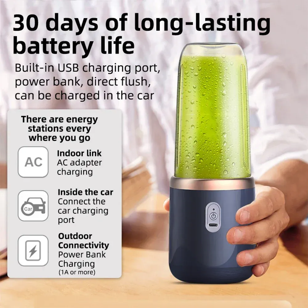 Presse-agrumes électrique portable à 6 lames avec 2 tasses, rechargeable par USB, pour jus frais et smoothies 4