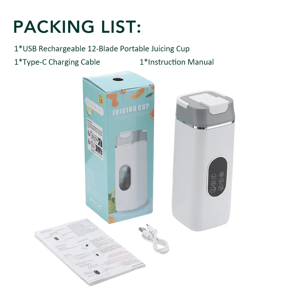 Presse-agrumes électrique portable à 6 lames avec 2 tasses, rechargeable par USB, pour jus frais et smoothies 9