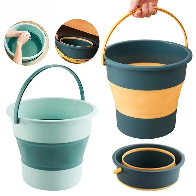 Seau pliable en plastique 5/10/17 L, contenant d'eau portable pour lavage auto, pêche, camping et entretien ménager - Image 1