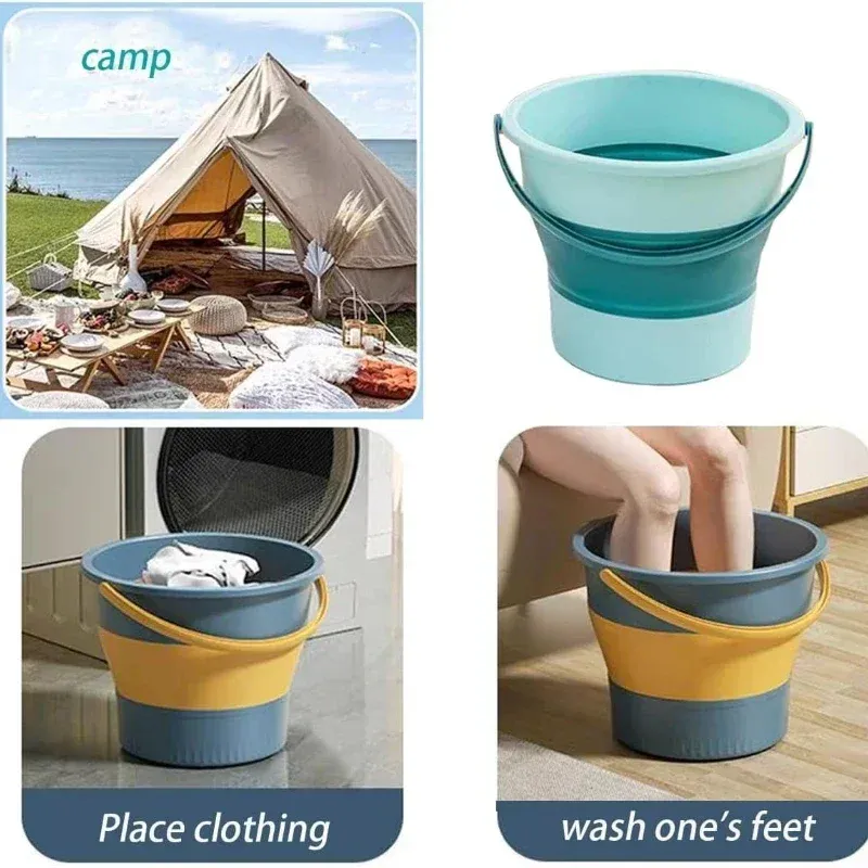 Seau pliable en plastique 5/10/17 L, contenant d'eau portable pour lavage auto, pêche, camping et entretien ménager 3