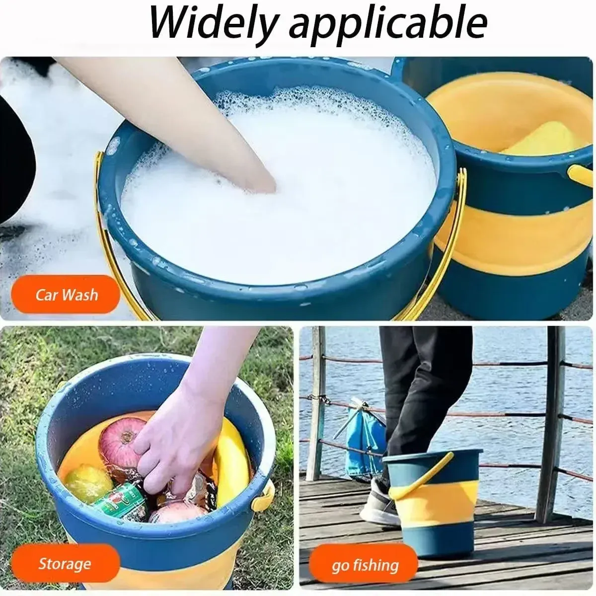 Seau pliable en plastique 5/10/17 L, contenant d'eau portable pour lavage auto, pêche, camping et entretien ménager 4