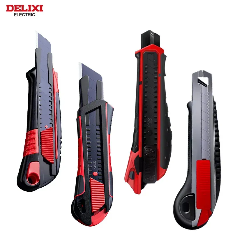 Couteau utilitaire DELIXI ELECTRIC à lame rétractable en acier SK5 remplaçable, pour une coupe nette du papier, du tissu, du bois, du caoutchouc et du plastique - Image 1