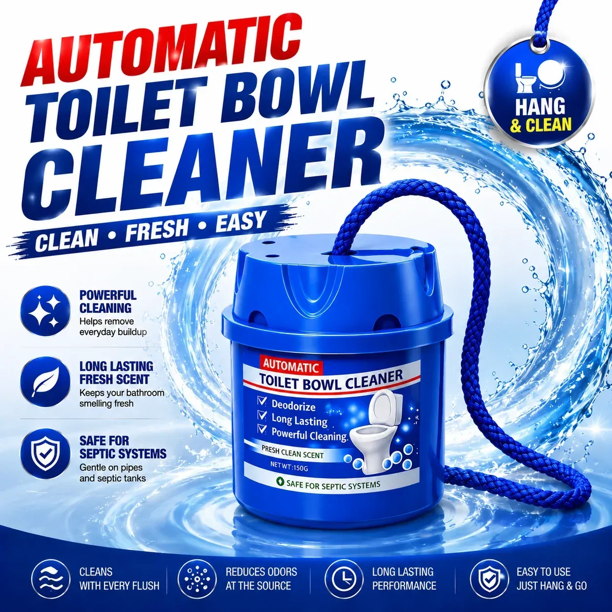 Bloc nettoyant automatique pour cuvette de WC, désodorisant parfum frais, nettoyage longue durée pour toilettes 2