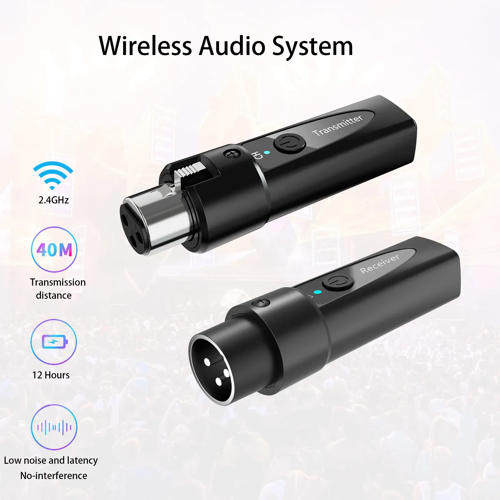 Système de microphone sans fil XLR 2,4 GHz rechargeable avec émetteur-récepteur 2