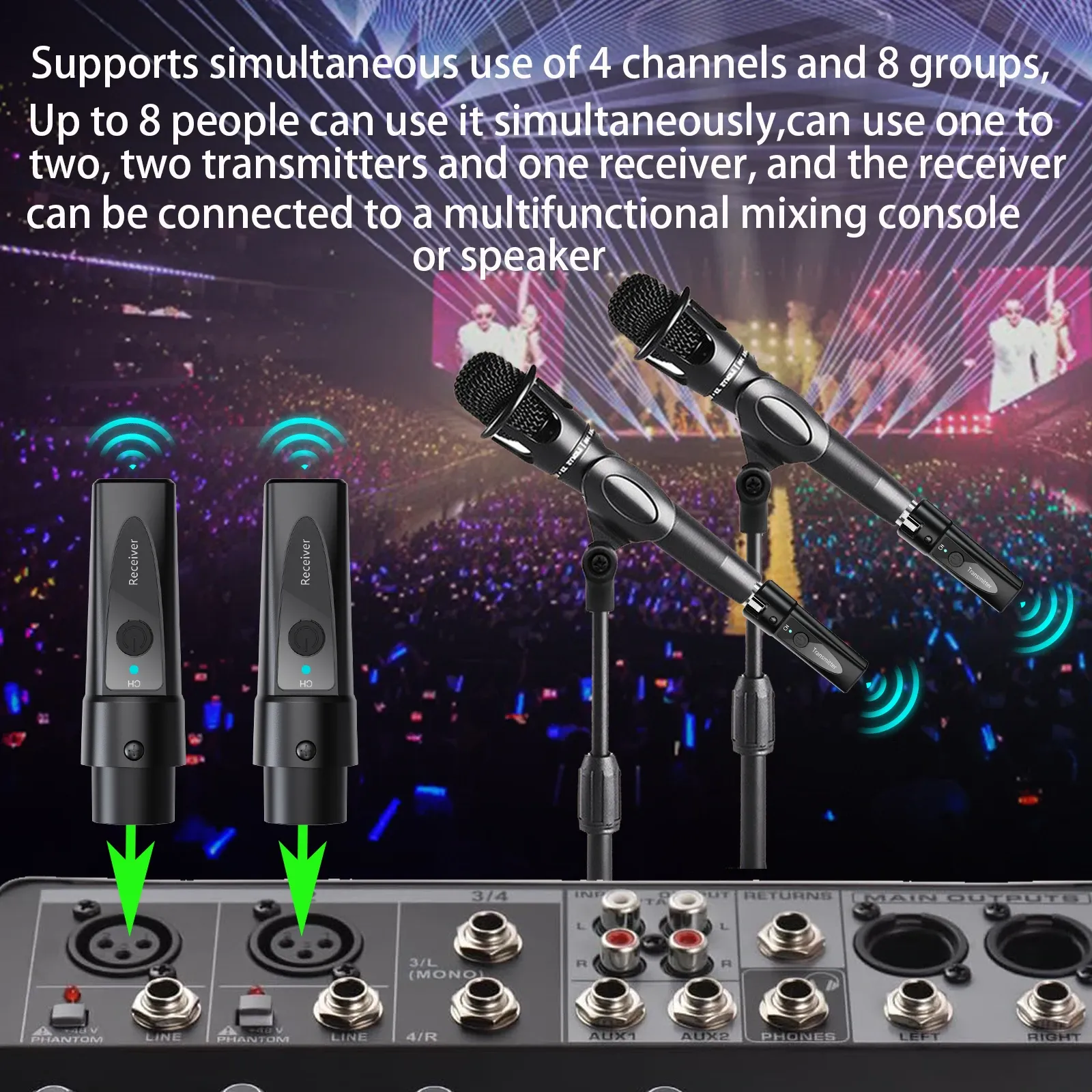Système de microphone sans fil XLR 2,4 GHz rechargeable avec émetteur-récepteur 4