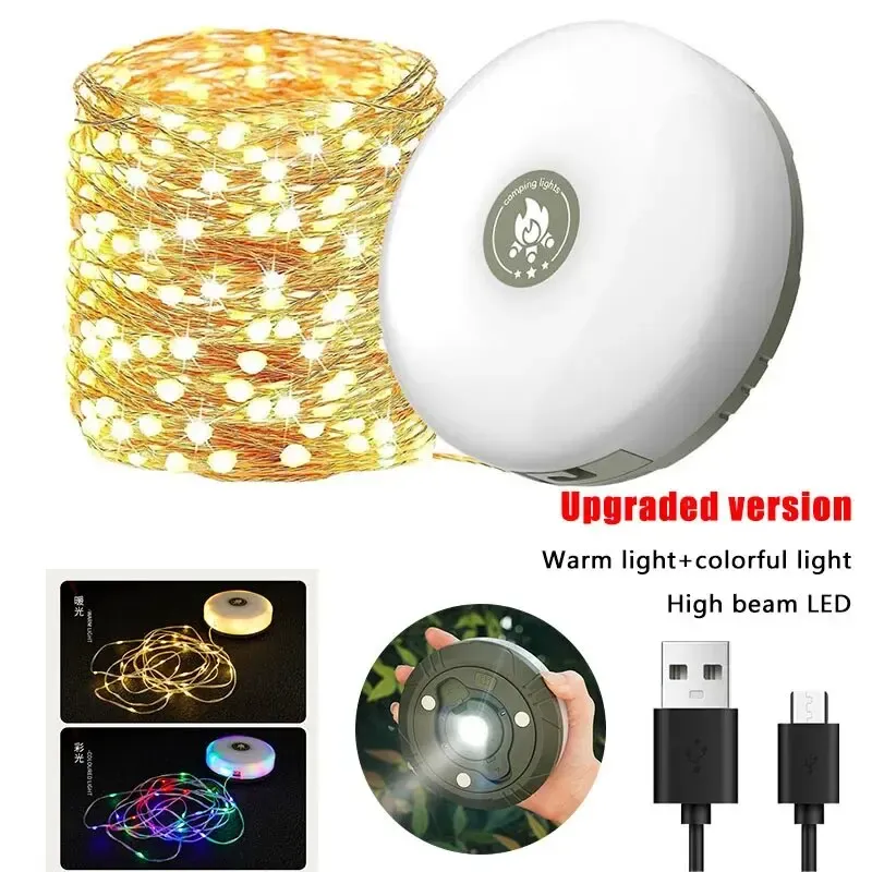 Lampe de camping LED 4 en 1 rechargeable par USB, guirlande lumineuse extérieure sur bobine, veilleuse recyclable pour jardin, tente et décoration de chambre 8