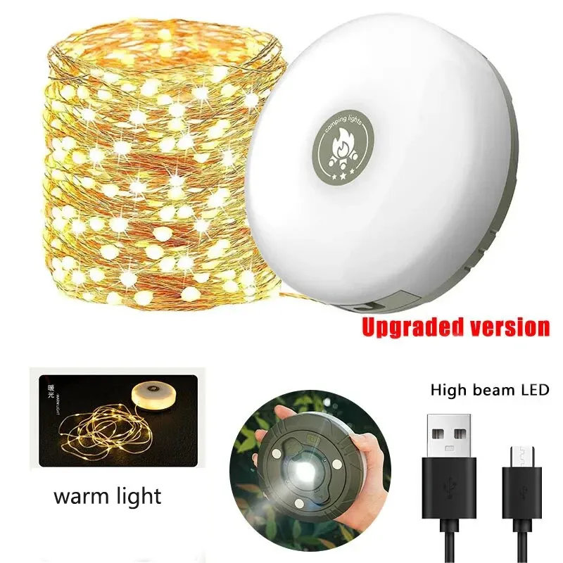 Lampe de camping LED 4 en 1 rechargeable par USB, guirlande lumineuse extérieure sur bobine, veilleuse recyclable pour jardin, tente et décoration de chambre 7