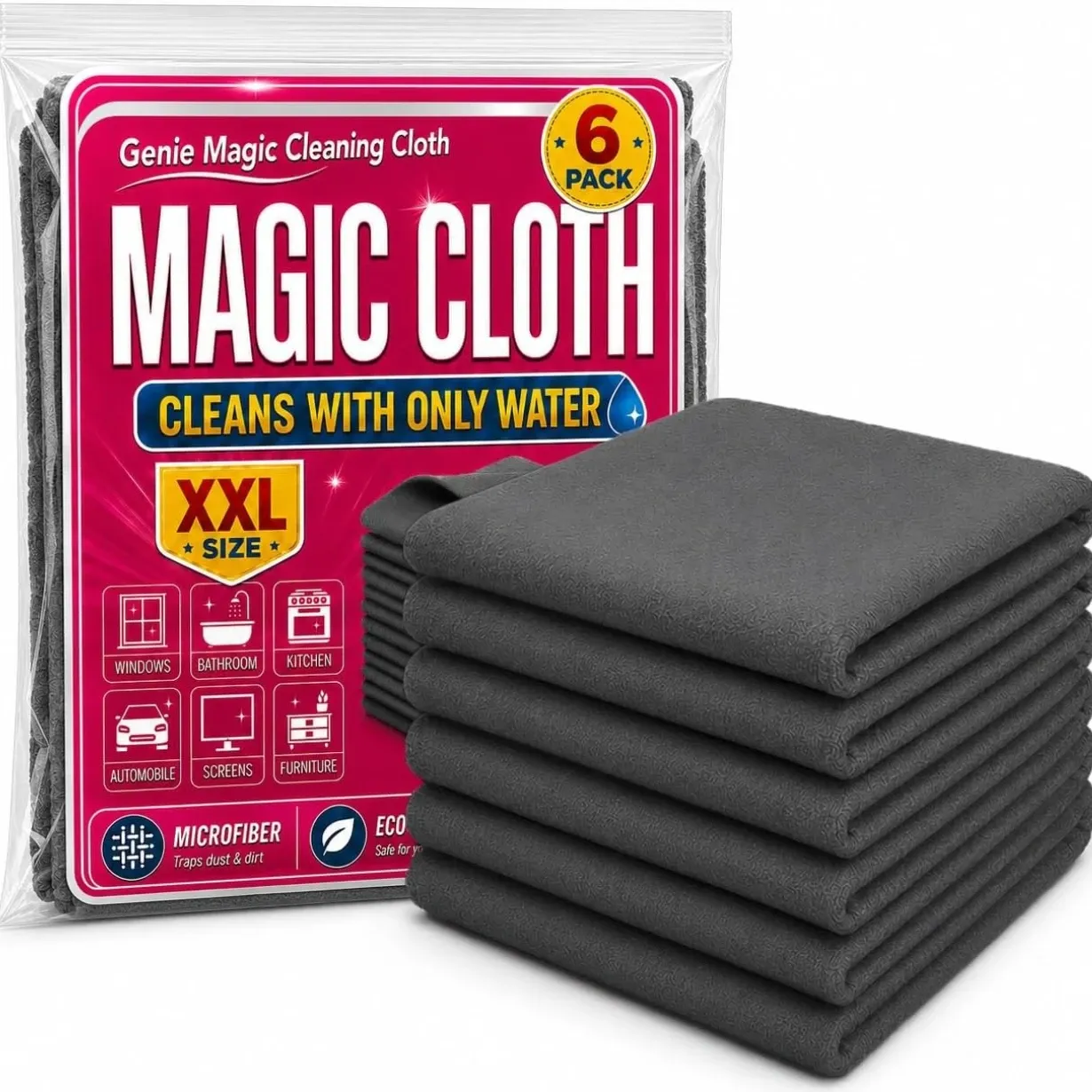 Lot de 6 chiffons de nettoyage en microfibre pour verre, vitres, acier inoxydable et écrans de voiture - Image 1