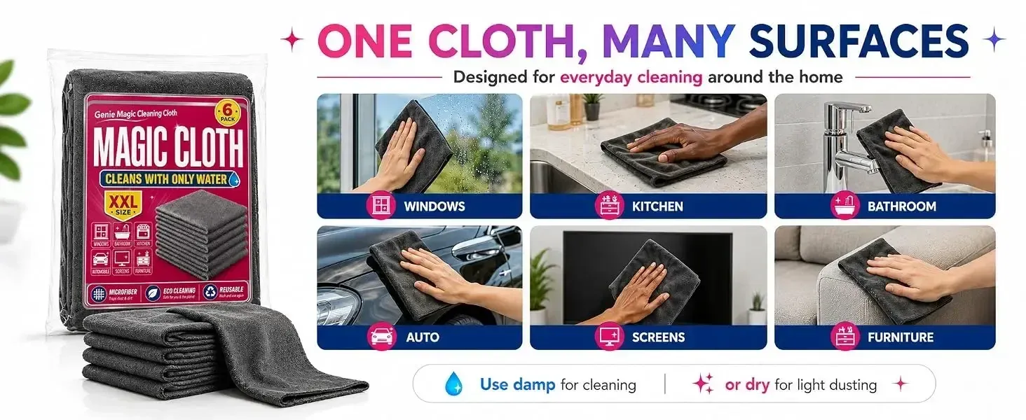 Détail du chiffon magique Genie en action sur une surface vitrée
