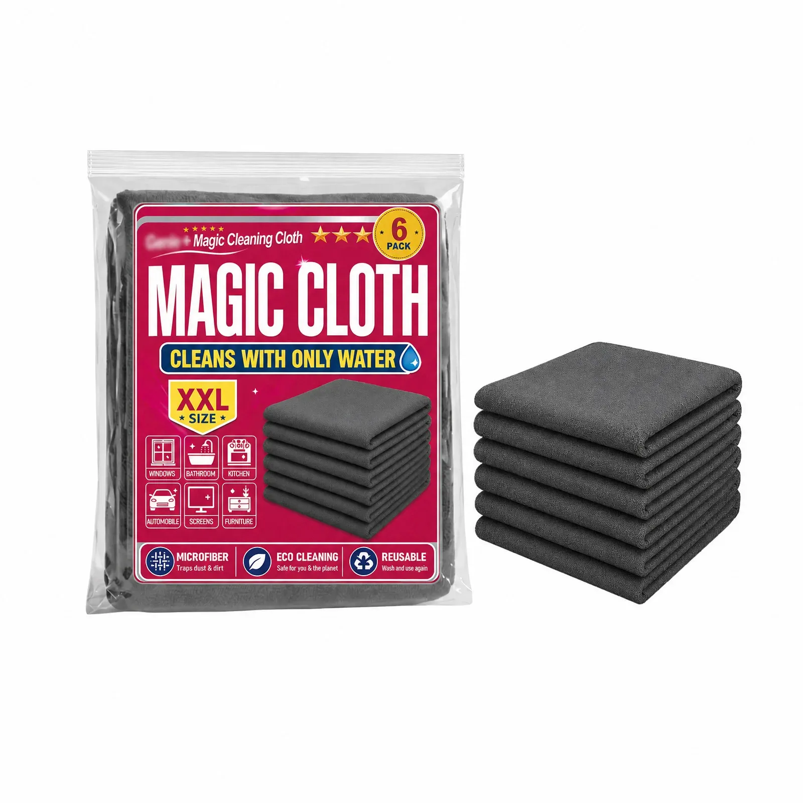 Lot de 6 chiffons de nettoyage en microfibre pour verre, vitres, acier inoxydable et écrans de voiture 7