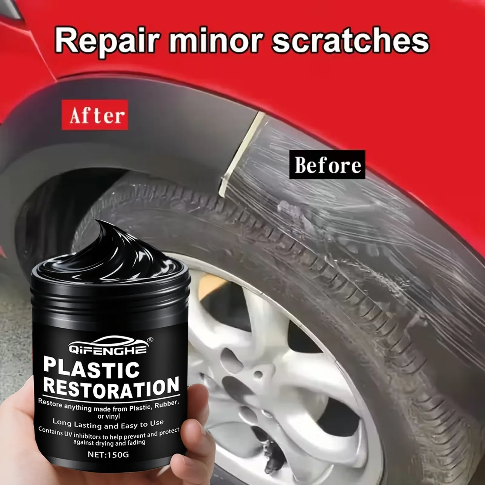 Pâte de polissage pour plastique automobile, 150 g : restauration, brillance longue durée et protection des pneus, de l'intérieur et des pare-chocs 4