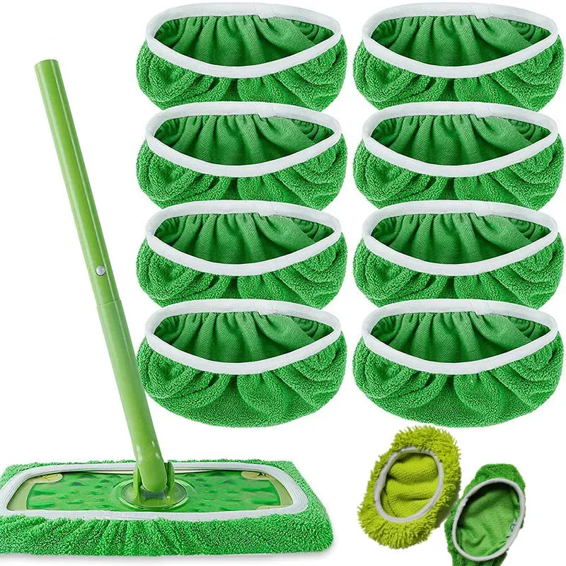 Balai serpillère en microfibre pour gril, éponge absorbante, recharge réutilisable, compatible balai plat Swiffer, accessoires ménagers, vert