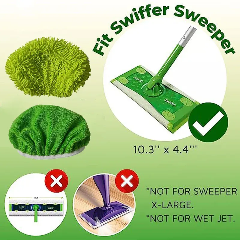 Balai serpillère en microfibre pour gril, éponge absorbante, recharge réutilisable, compatible balai plat Swiffer, accessoires ménagers, vert 4