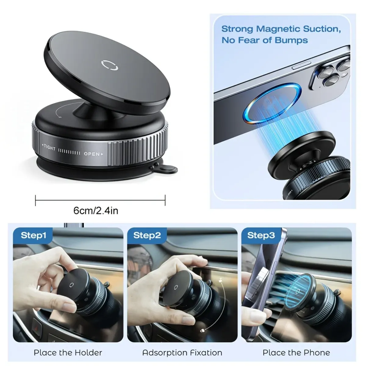 Support de téléphone magnétique à ventouse pour voiture, rotatif à 360°, compatible avec tous les smartphones 2