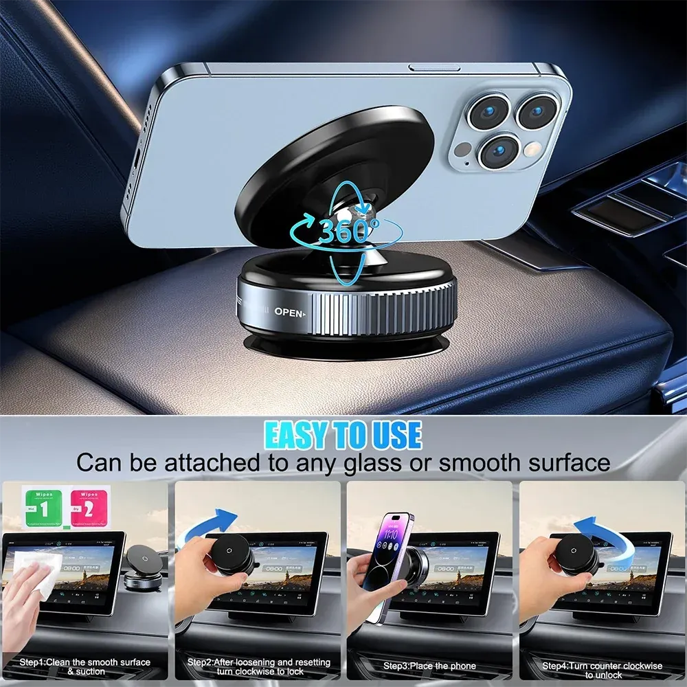 Support de téléphone magnétique à ventouse pour voiture, rotatif à 360°, compatible avec tous les smartphones 3