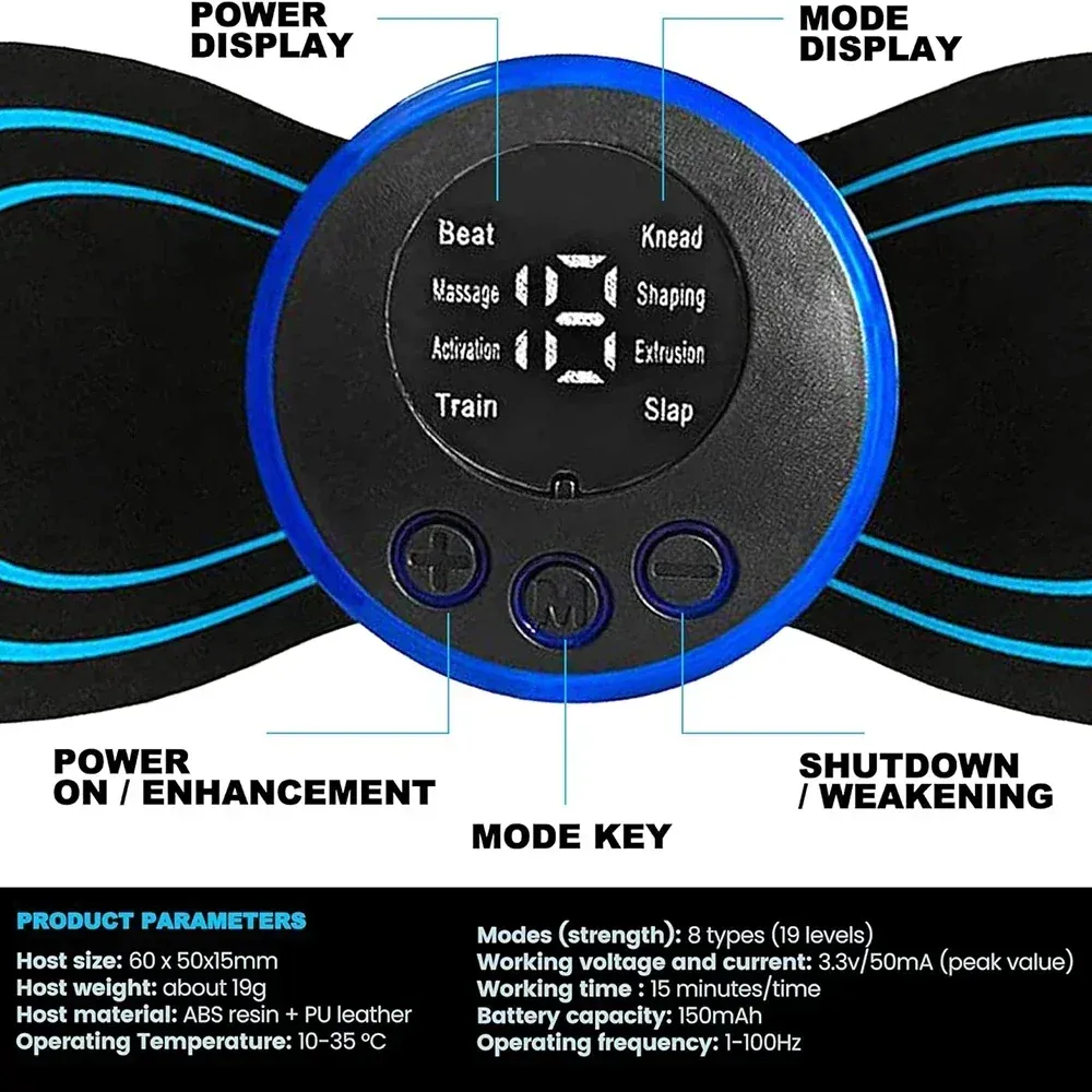 Masseur électrique EMS pour le cou, patch cervical mini pour le dos, stimulateur, coussin de massage, coussin en gel portable, électrodes fines 5