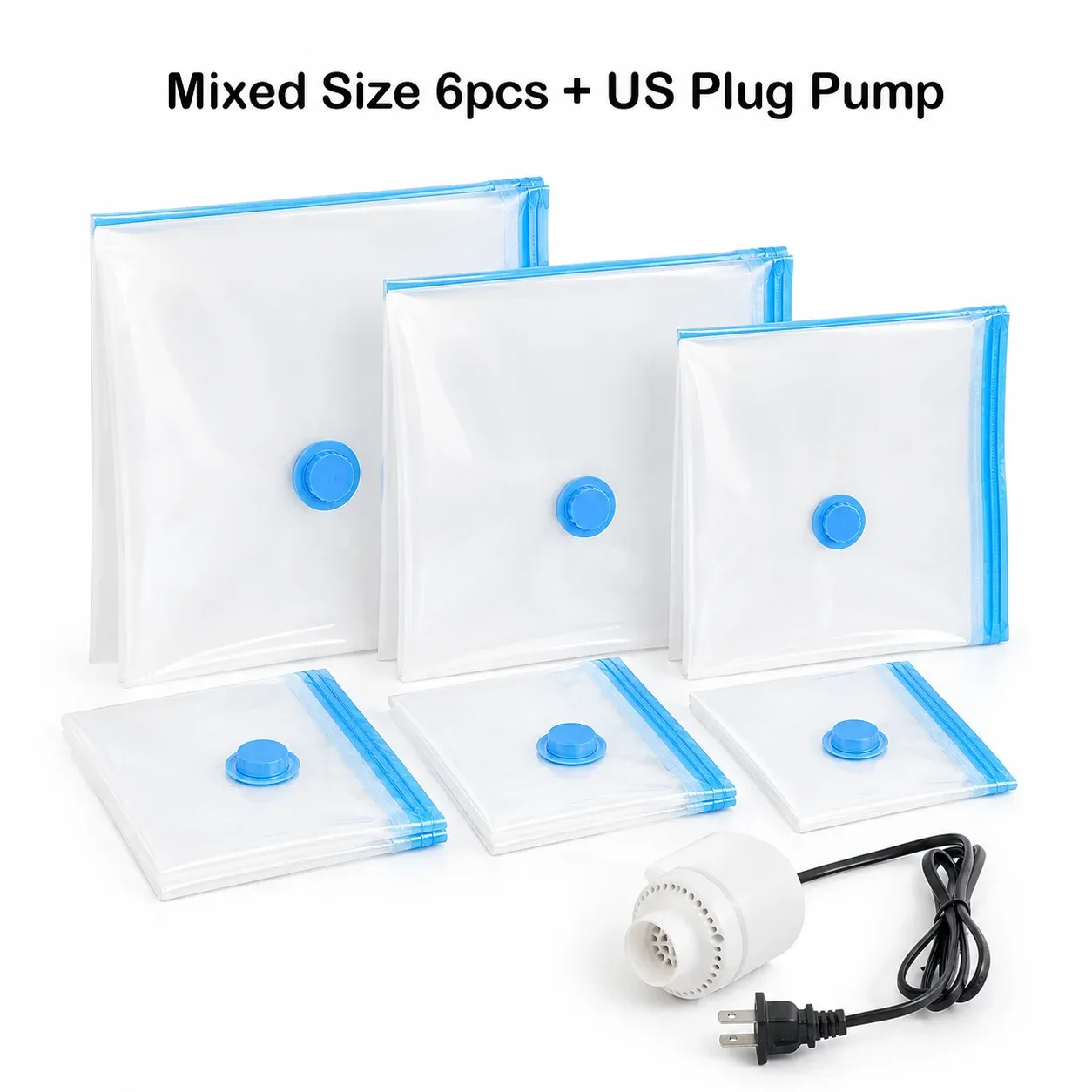 Sacs de rangement sous vide pour vêtements, assortiment de tailles, organiseur de voyage avec pompe électrique en option 11