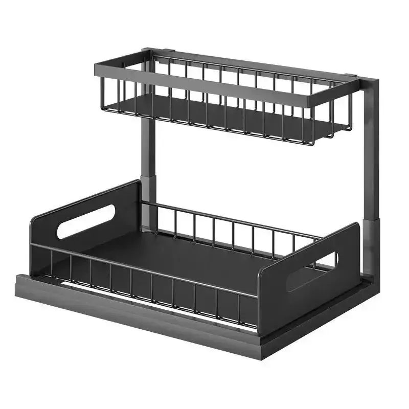 Organisateur sous évier, étagère coulissante à 2 niveaux pour rangement d'armoire 8