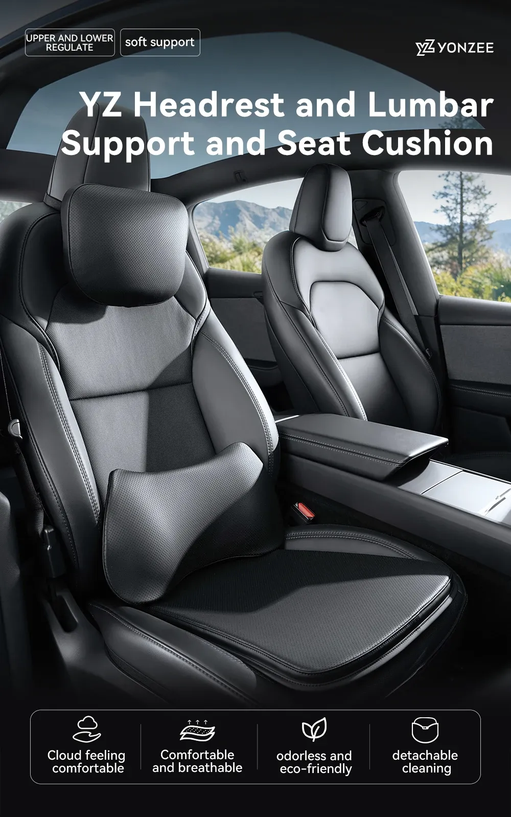 Détail du coussin de soutien pour Tesla Model Y