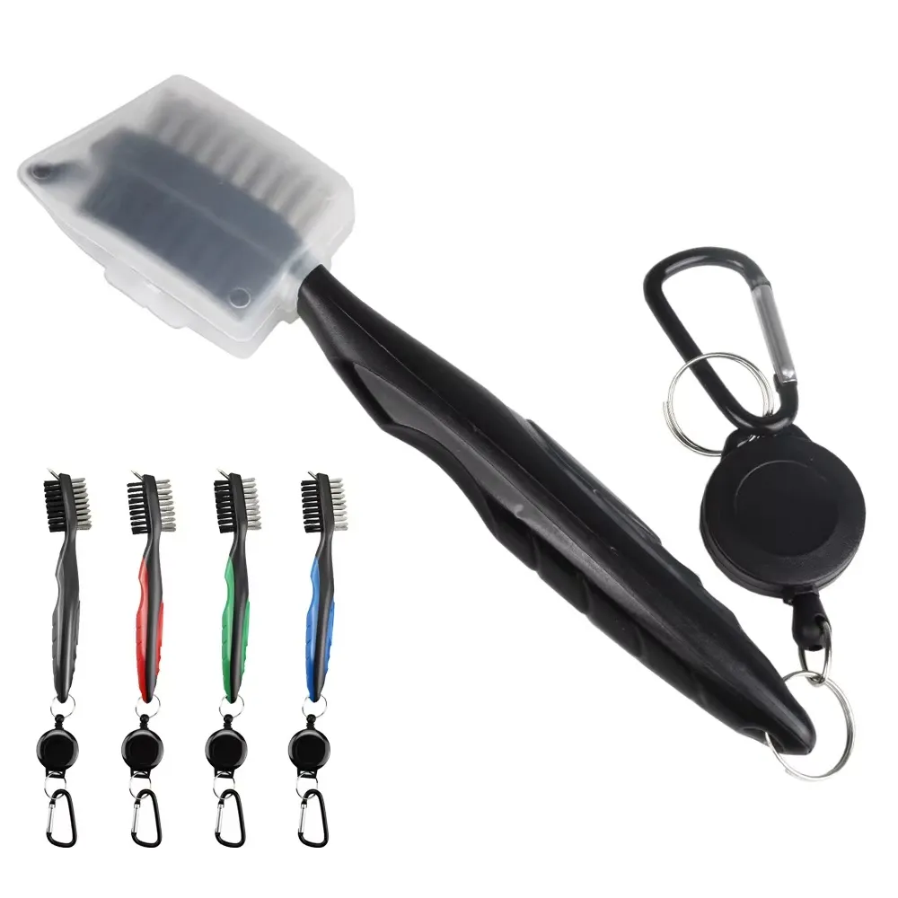 Nettoyeur de rainures pour brosse de golf, poils en nylon rétractables double face, mousqueton en aluminium, kit d'outils de nettoyage de rainures 2