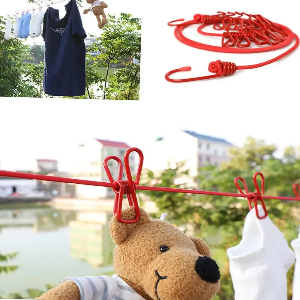 Corde à linge portable rétractable avec 12 pinces, coloris assorti, pour extérieur, sans perçage requis, idéale pour le camping et les voyages - Image 1