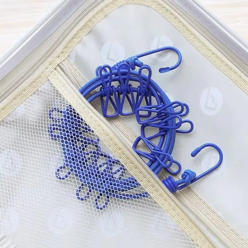 Corde à linge portable rétractable avec 12 pinces, coloris assorti, pour extérieur, sans perçage requis, idéale pour le camping et les voyages 4