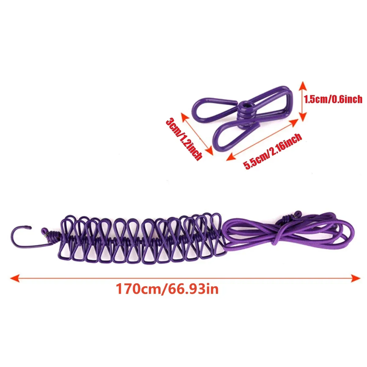 Corde à linge portable rétractable avec 12 pinces, coloris assorti, pour extérieur, sans perçage requis, idéale pour le camping et les voyages 5