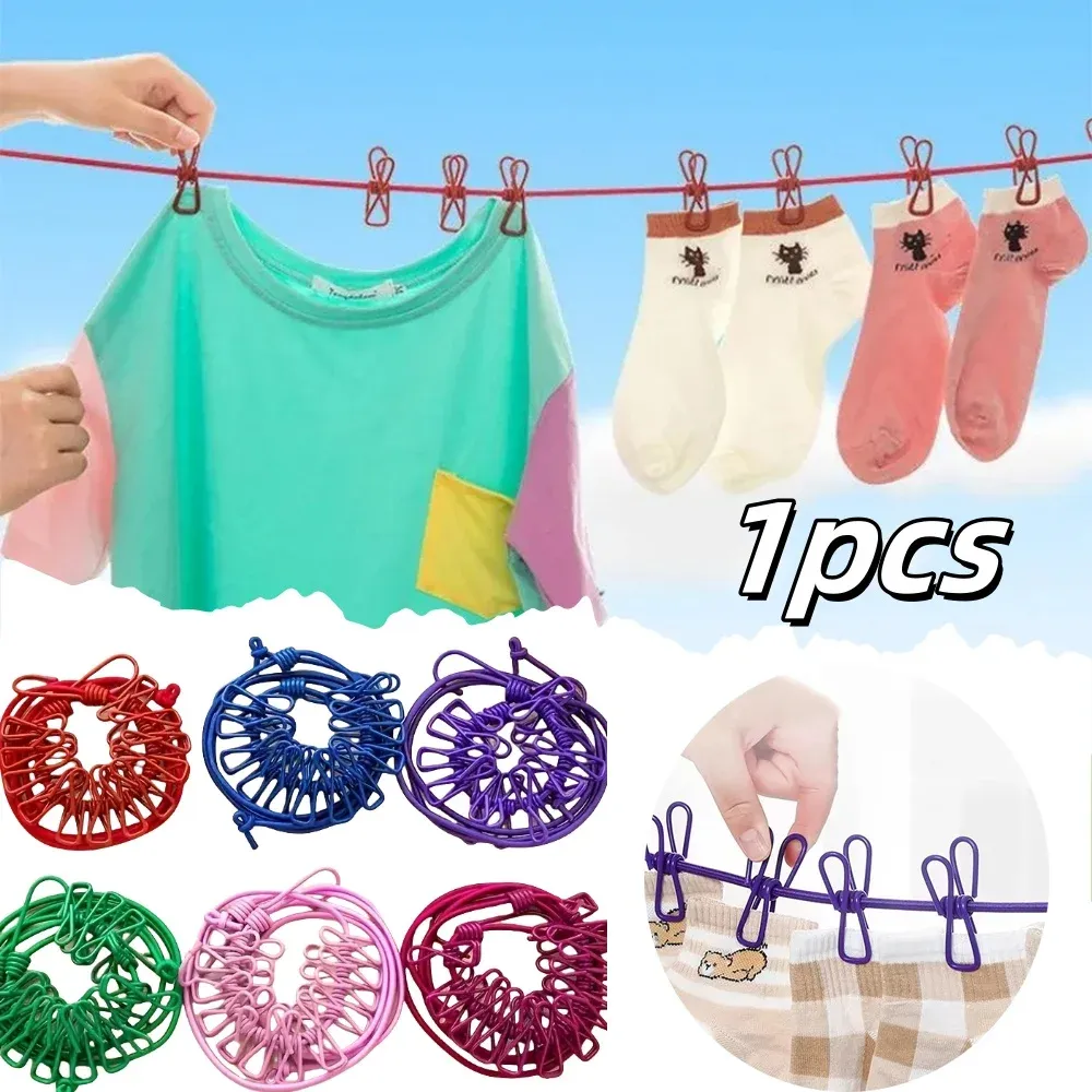 Corde à linge portable rétractable avec 12 pinces, coloris assorti, pour extérieur, sans perçage requis, idéale pour le camping et les voyages 6