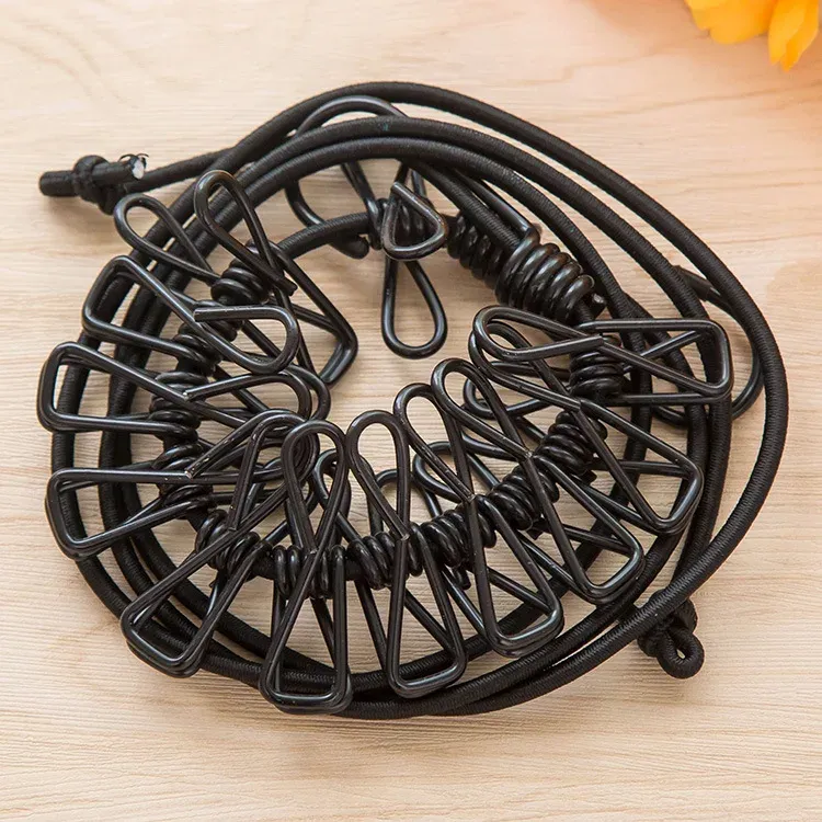 Corde à linge portable rétractable avec 12 pinces, coloris assorti, pour extérieur, sans perçage requis, idéale pour le camping et les voyages 11