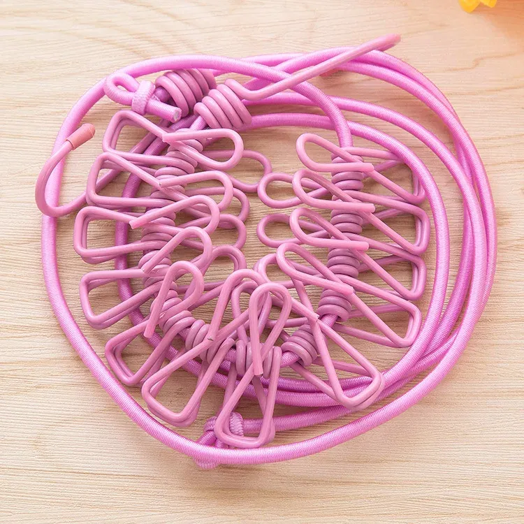 Corde à linge portable rétractable avec 12 pinces, coloris assorti, pour extérieur, sans perçage requis, idéale pour le camping et les voyages 12