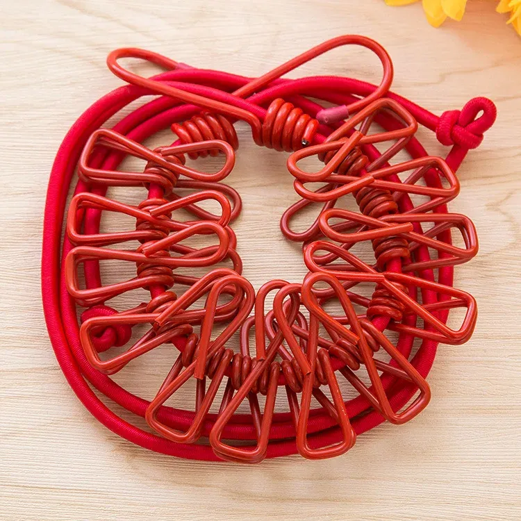 Corde à linge portable rétractable avec 12 pinces, coloris assorti, pour extérieur, sans perçage requis, idéale pour le camping et les voyages 9
