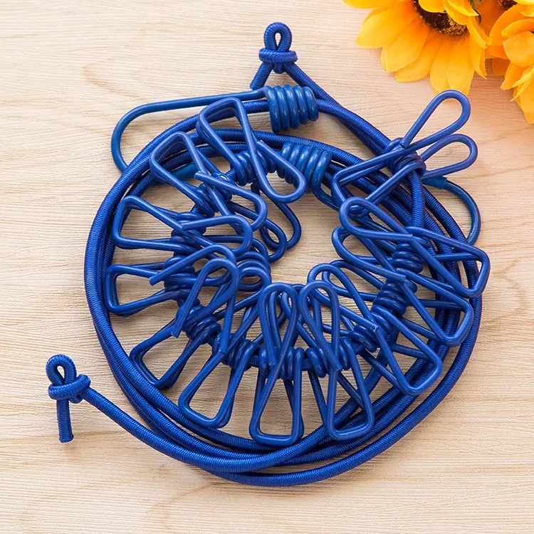 Corde à linge portable rétractable avec 12 pinces, coloris assorti, pour extérieur, sans perçage requis, idéale pour le camping et les voyages 10
