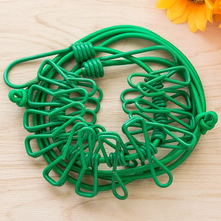 Corde à linge portable rétractable avec 12 pinces, coloris assorti, pour extérieur, sans perçage requis, idéale pour le camping et les voyages 7