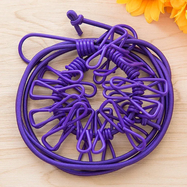 Corde à linge portable rétractable avec 12 pinces, coloris assorti, pour extérieur, sans perçage requis, idéale pour le camping et les voyages 8